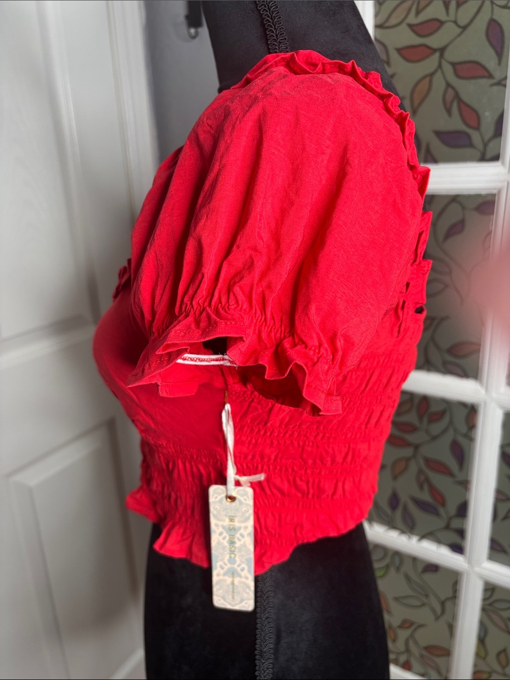 iris Red Smocked Ruffle Crop Top - Picture 6 of 8